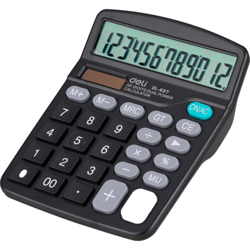 Калькулятор настольный Deli E837 черный 12-разр.
