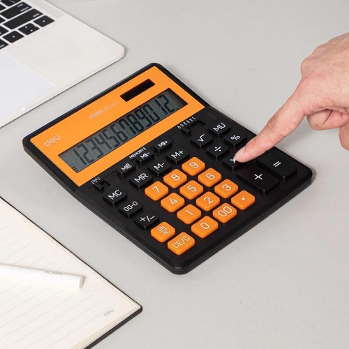 Калькулятор настольный Deli EM888A-BK-OR черный/оранжевый 12-разр.