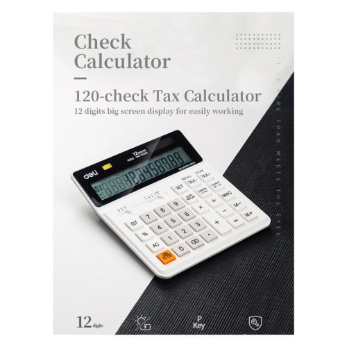 Калькулятор бухгалтерский Deli EM01010 белый 12-разр.