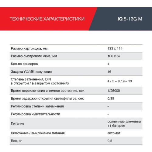 Маска сварщика Fubag IQ 5-13G M филь.:хамел. кл.:1/1/1/2 см.экр.100x67мм серебристый (992530)