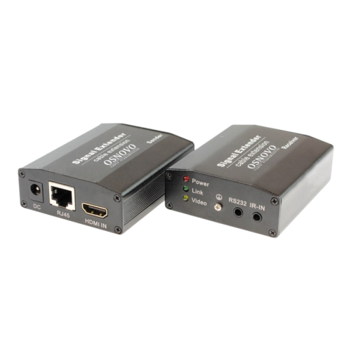 OSNOVO Комплект для передачи HDMI, ИК управления и питания по кабелю витой пары (HDBaseT). Расстояние передачи до 40м (4K2K(30Гц)), до 70м (1080p). Поддержка технологии Power over HDBaseT(PoH). Поддержка HDMI 1.4 и HDCP 1.2. Передатчик:Вх.-HDMI(A)/Роз.2,1
