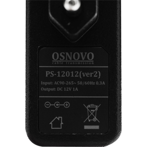 Блок питания/ OSNOVO Блок питания (сетевой адаптер) DC12V, 1A (12Вт макс.), штекер 2.1x5.5мм, плоский корпус