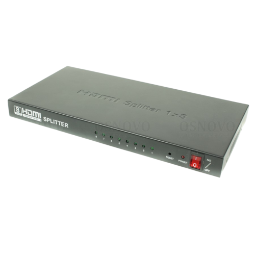 Разветвитель/ OSNOVO Разветвитель сигнала HDMI (1вх./8вых.). Максимальное разрешение 4K2K(30Гц). Поддержка 3D и HDCP. Скорость передачи данных до 10,2Гбит/с.