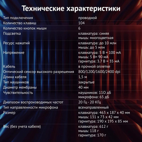 Комплект Oklick HS-HKM100G IMPERIAL (клавиатура, мышь, гарнитура) черный (489352)