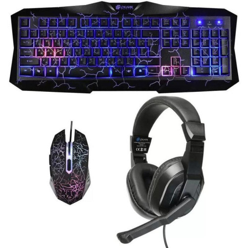 Комплект Oklick HS-HKM100G IMPERIAL (клавиатура, мышь, гарнитура) черный (489352)