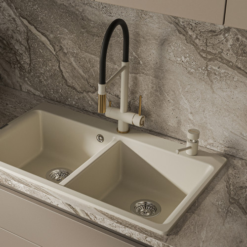 Дозатор RIVELATO, объем емкости для жидкого мыла 500 мл, отверстие для монтажа d-35 мм, цвет темно-бежевый