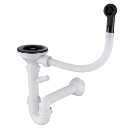 Сливная арматура RIVELATO, для одночашевой мойки, черный корзинчатый вентиль, черный круглый перелив, выходной патрубок, отводящий патрубок, отвод к ПММ или стиральной машине, цвет черный