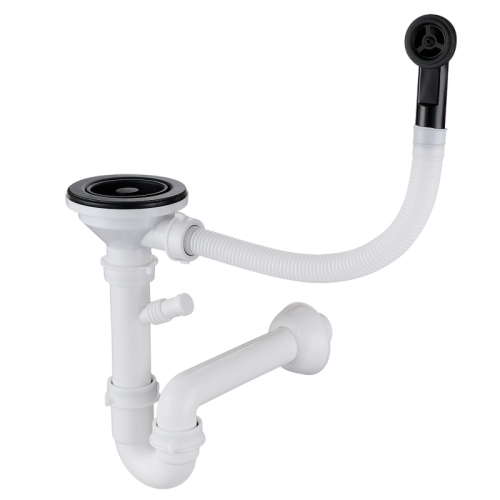 Сливная арматура RIVELATO, для одночашевой мойки, черный корзинчатый вентиль, черный круглый перелив, выходной патрубок, отводящий патрубок, отвод к ПММ или стиральной машине, цвет черный