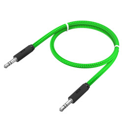 GCR Кабель 0.5m аудио jack 3,5mm/jack 3,5mm зеленый нейлон, черные коннекторы, 28 AWG, M/M, экран, GCR-51737