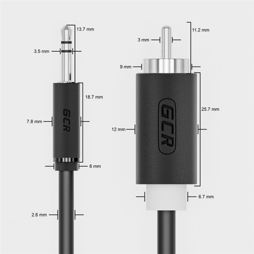 Greenconnect Кабель-переходник аудио 1.0m jack 3,5mm / 2 х RCA , черный, M/M, GCR-51723