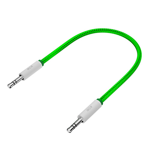 Greenconnect Кабель аудио 0.5m jack 3,5mm/jack 3,5mm зеленый нейлон, белые коннекторы зеленая окантовка, ультрагибкий, 28 AWG, M/M, Premium, экран, стерео, GCR-AVC8262-0.5m