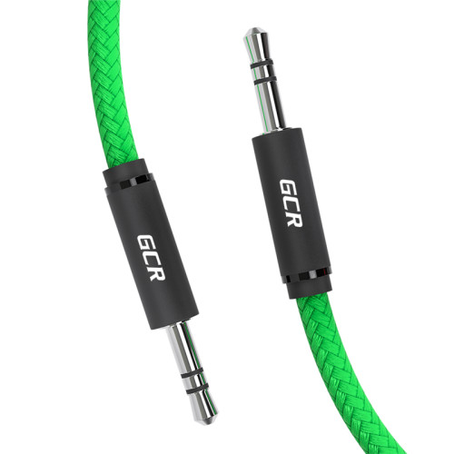 Greenconnect Кабель 1.5m аудио jack 3,5mm/jack 3,5mm зеленый нейлон, черные коннекторы, 28 AWG, M/M, экран, GCR-51739