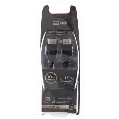 Кабель аудио-видео Cactus CS-HDMI.2-1.5 HDMI (m)/HDMI (m) 1.5м. позолоч.конт. черный