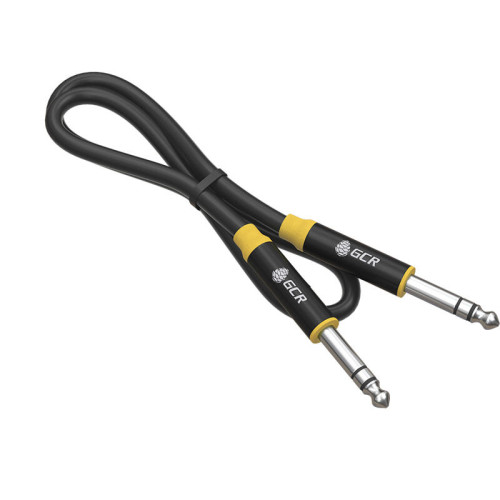 GCR Кабель 1.5m аудио STEREO jack 6,35mm/jack 6,35mm черный, AL case черный, желтая окантовка, M/M, GCR-53350