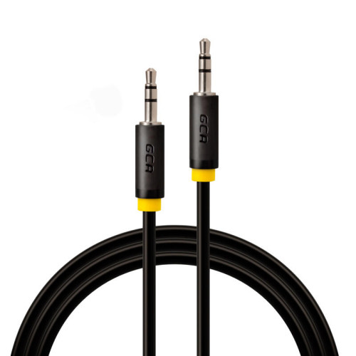 GCR Кабель 1.5m аудио jack 3,5mm/jack 3,5mm черный, желтая окантовка, ультрагибкий, M/M, Premium, экран, стерео, GCR-53814