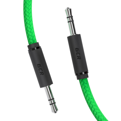 GCR Кабель 1.0m аудио jack 3,5mm/jack 3,5mm зеленый нейлон, черные коннекторы, 28 AWG, M/M, экран, GCR-51738