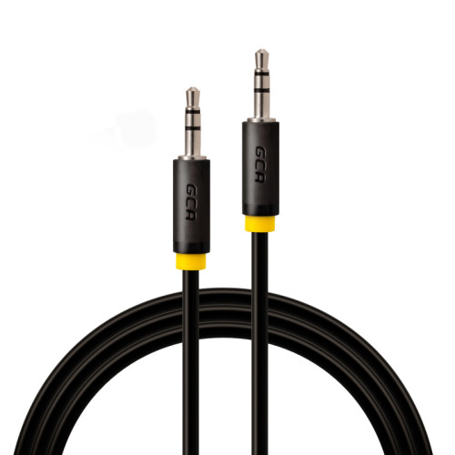 GCR Кабель 15.0m аудио jack 3,5mm/jack 3,5mm черный, желтая окантовка, ультрагибкий, M/M, Premium, экран, стерео, GCR-53819