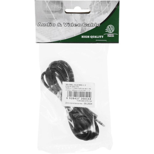 Кабель аудио Ningbo JAAC002-1.5 Jack 3.5 (m)/Jack 3.5 (m) 1.5м. черный