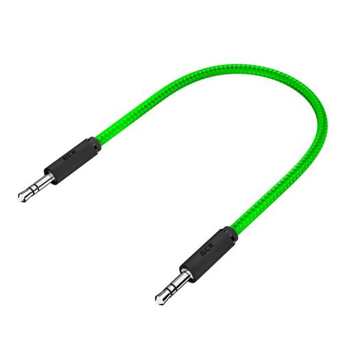 GCR Кабель 1.0m аудио jack 3,5mm/jack 3,5mm зеленый нейлон, черные коннекторы, 28 AWG, M/M, экран, GCR-51738