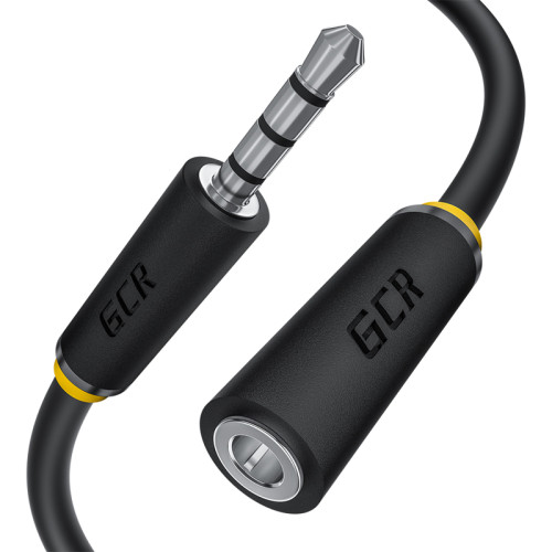 GCR Удлинитель для гарнитуры 2.0m jack 3,5mm/jack 3,5mm черный, желтая окантовка, 28AWG, M/F, GCR-54000 GCR Удлинитель для гарнитуры 2.0m jack 3,5mm/jack 3,5mm черный, желтая окантовка, 28AWG, M/F, GCR-54000