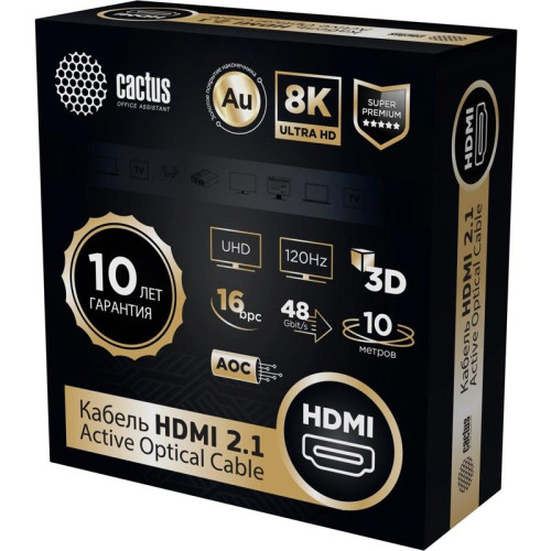 Кабель аудио-видео Cactus CS-HDMI-AOC-2.1-10 HDMI (m)/HDMI (m) 10м. позолоч.конт. черный