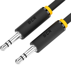 GCR Кабель 5.0m аудио jack 3,5mm/jack 3,5mm черный, желтая окантовка, ультрагибкий, M/M, Premium, экран, стерео, GCR-53816