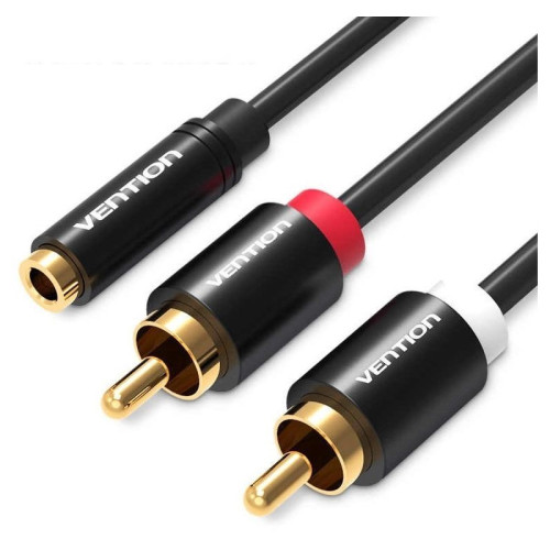 Кабель Vention аудио Jack 3,5 mm F/2RCA M - 2м Чёрный