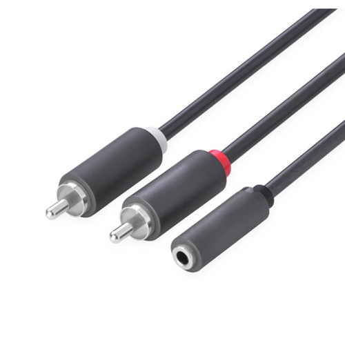 GCR Кабель-переходник аудио 0.3m jack 3,5mm / 2 х RCA , черный, F/M, GCR-51841