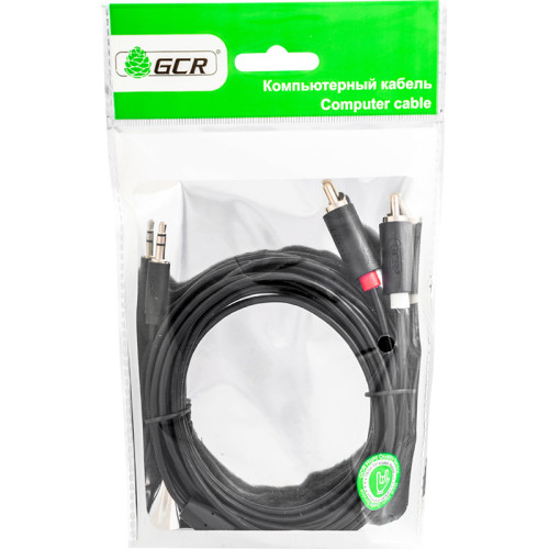 GCR Кабель-переходник аудио 15.0m jack 3,5mm / 2 х RCA , черный, M/M, GCR-51730