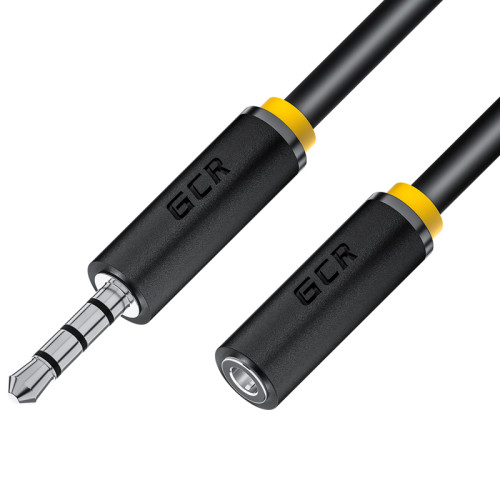 GCR Удлинитель для гарнитуры 0.15m jack 3,5mm/jack 3,5mm черный, желтая окантовка, 28AWG, M/F, GCR-53262