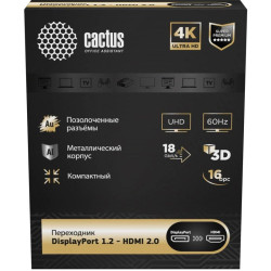 Переходник аудио-видео Cactus CS-DP-HDMI-ADR DisplayPort (m)/HDMI (f) позолоч.конт. черный