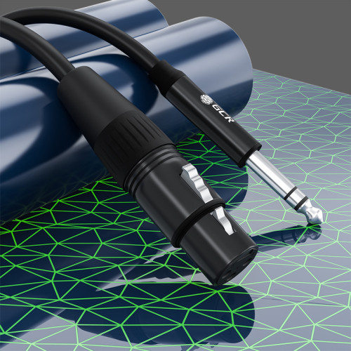 GCR Кабель 1.5m микрофонный stereo jack 6,35mm / XLR, M/F, черный, AL case черный,  GCR-53357