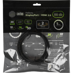 Кабель аудио-видео Cactus CS-DP-HDMI-1.2-2 DisplayPort (m)/HDMI (m) 2м. позолоч.конт. черный