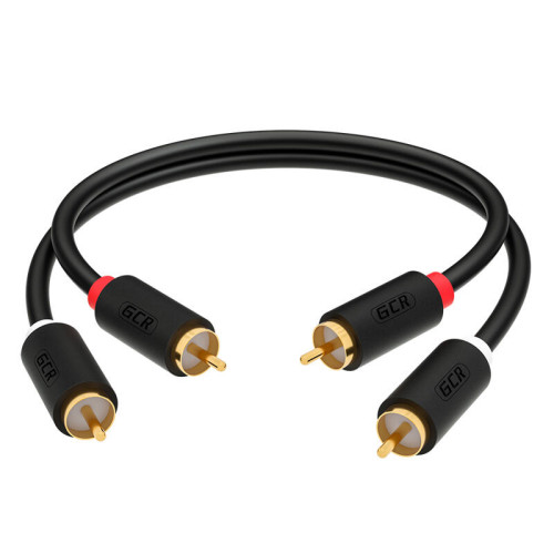 GCR Кабель 1.0m аудио 2 х RCA / 2 х RCA, GOLD, черный