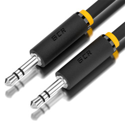 GCR Кабель 10.0m аудио jack 3,5mm/jack 3,5mm черный, желтая окантовка, ультрагибкий, M/M, Premium, экран, стерео, GCR-53818