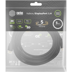 Кабель аудио-видео Cactus CS-DP-DP-1.4-5 DisplayPort (m)/DisplayPort (m) 5м. позолоч.конт. черный