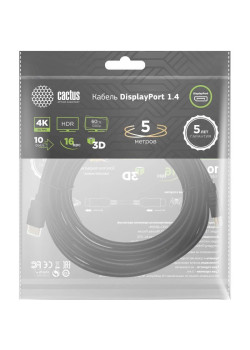 Кабель аудио-видео Cactus CS-DP-DP-1.4-5 DisplayPort (m)/DisplayPort (m) 5м. позолоч.конт. черный