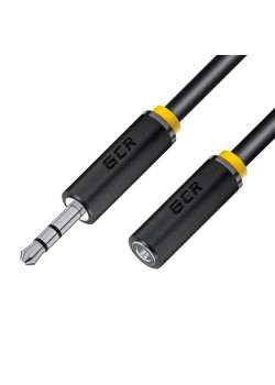GCR Удлинитель аудио 10.0m jack 3,5mm/jack 3,5mm черный, желтая окантовка, ультрагибкий, M/F, Premium, экран, стерео
