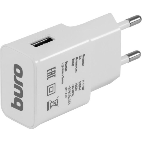 Сетевое зар./устр. Buro TJ-159w 10.5W 2.1A USB-A универсальное белый