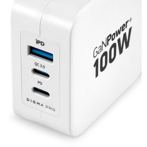 Сетевое зар./устр. Digma Pro DPW10B 100W 5A (PD+QC) 2хUSB-C/USB-A универсальное белый (DPW1B0G012WH)
