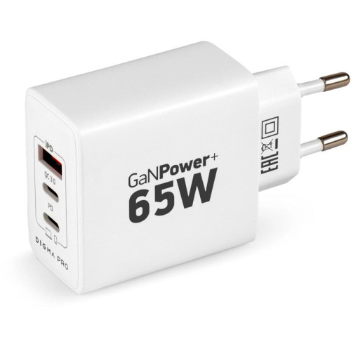 Сетевое зар./устр. Digma Pro DPW6B 65W 3.25A (PD+QC) 2хUSB-C/USB-A универсальное белый (DPW6B5GX12WH)