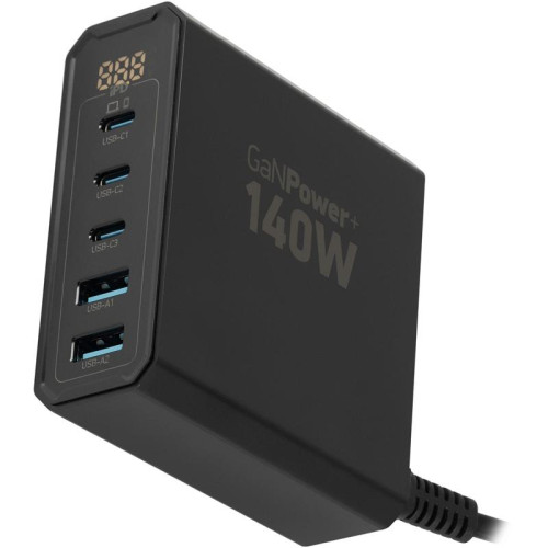 Настольное зар./устр. Digma Pro DPW10A 140W 5A (PD+QC) 3хUSB-C/2xUSB-A универсальное черный (DPW1A4G024BK)