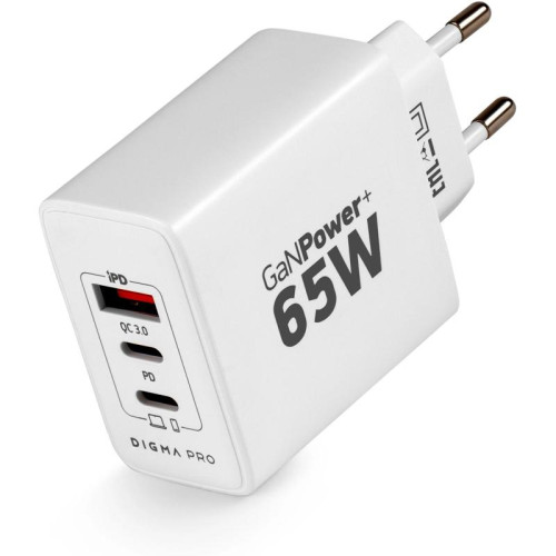 Сетевое зар./устр. Digma Pro DPW6B 65W 3.25A (PD+QC) 2хUSB-C/USB-A универсальное белый (DPW6B5GX12WH)
