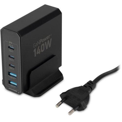 Настольное зар./устр. Digma Pro DPW10A 140W 5A (PD+QC) 3хUSB-C/2xUSB-A универсальное черный (DPW1A4G024BK)