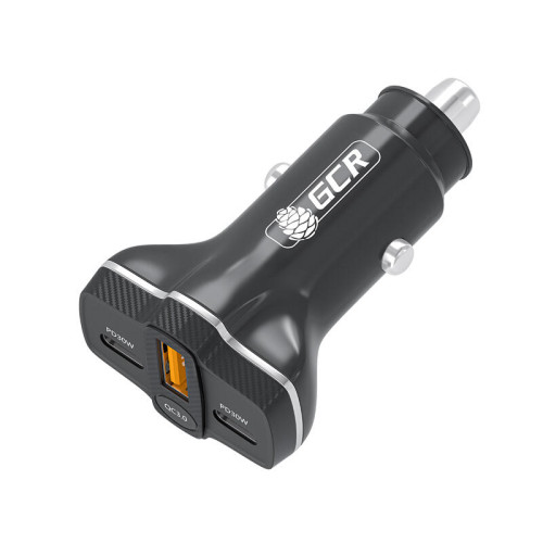 GCR PRO Автомобильное зарядное устройство 3в1, USB QC3.0 + 2 порта Type-C PD 30W, черный, GCR-56666