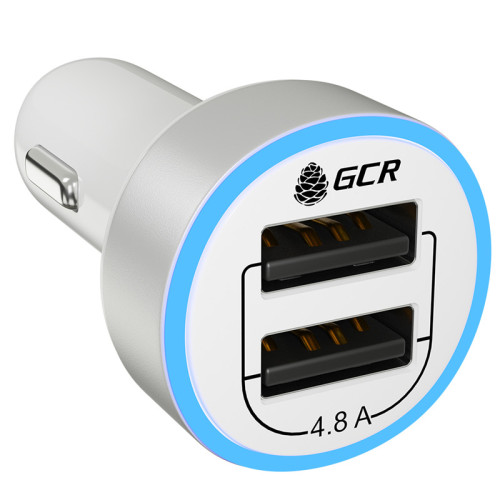 GCR Автомобильное зарядное устройство на 2 USB порта 4.8A, белое, LED индикация, GCR-51984 GCR Автомобильное зарядное устройство на 2 USB порта 4.8A, белое, LED индикация, GCR-51984
