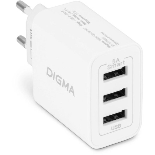Сетевое зар./устр. Digma DGWC-3U-5A-WG 30W 3A (PD+QC) 3xUSB универсальное белый