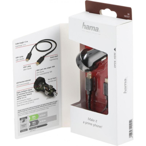 Автомобильное зар./устр. Hama H-183327 3A (PD+QC) USB Type-C универсальное черный (00183327)
