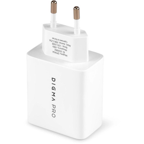 Сетевое зар./устр. Digma Pro DPW4A 45W 3A (PD+QC) USB-C/USB-A универсальное белый (DPW4A5GX11WH)