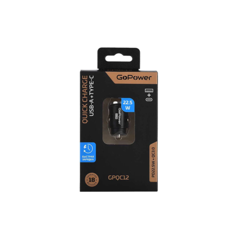 Автомобильное З/У GoPower GPQC12 1USB+1Type-C 22.5W Mini черный (1/100) Автомобильное З/У GoPower GPQC12 1USB+1Type-C 22.5W Mini черный (1/100)